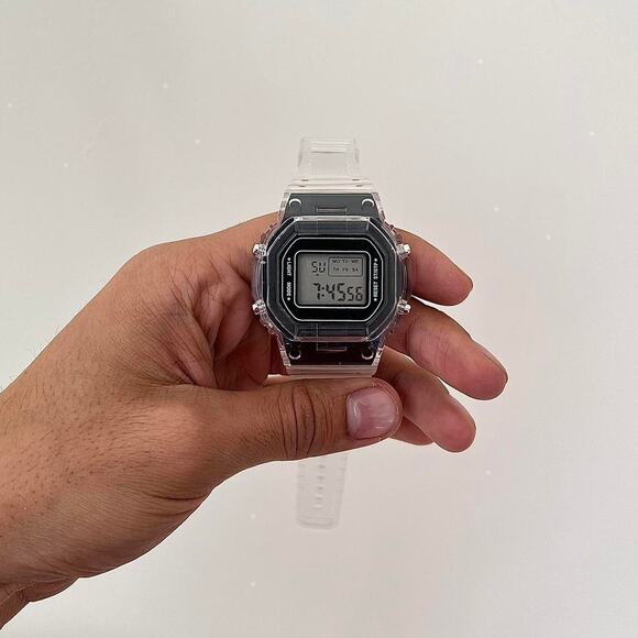 Y2K Clear Digital Quartz Watch with Black Accents Unisex 8.5" New - Picture 2 of 11